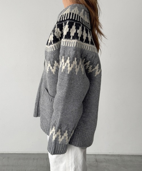 CANAL JEAN Elmar ノルディック柄 ニットカーディガン ネイビー キャナルジーン CANAL JEAN El mar ノルディックニットカーディガン