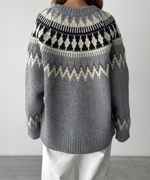 CANAL JEAN Elmar ノルディック柄 ニットカーディガン ネイビー キャナルジーン CANAL JEAN El mar ノルディックニットカーディガン