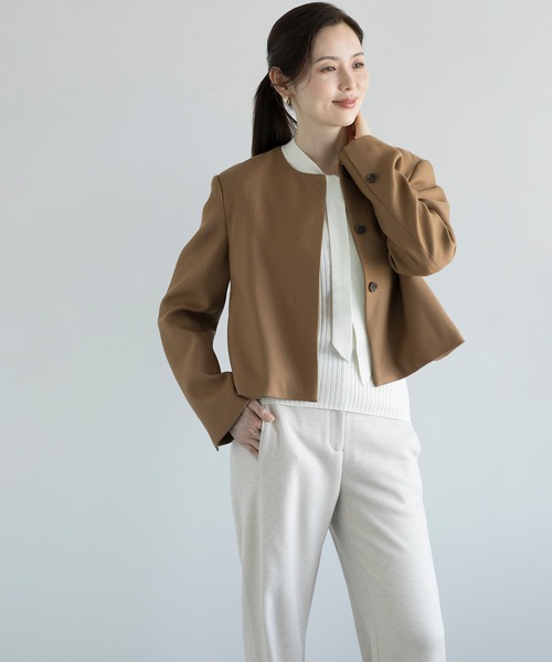 DECADE CLASSIC】ウール ショート丈ノーカラージャケット（ノーカラー