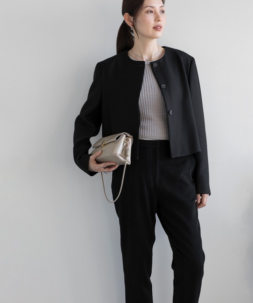 DECADE CLASSIC】ウール ショート丈ノーカラージャケット（ノーカラー