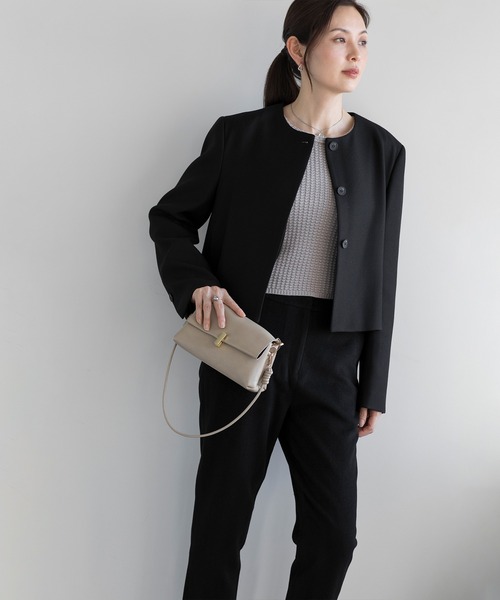 DECADE CLASSIC】ウール ショート丈ノーカラージャケット（ノーカラー