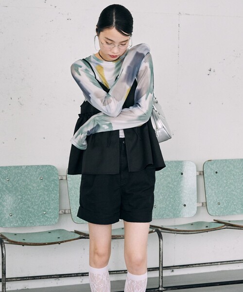 FREAK'S STORE(フリークスストア)の「限定展開 水彩アート ニュアンス柄 メッシュ クルーネック トップス(Tシャツ/カットソー・レディース・チャコールグレー/ナチュラル/ベージュ/ライトグレー・フリ-)」の3枚目の写真