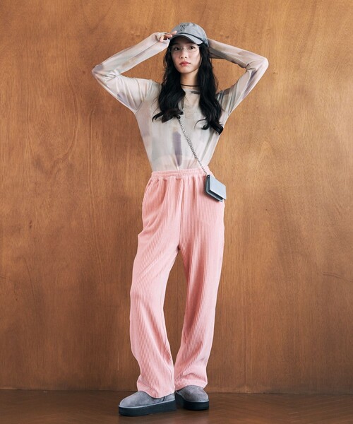 FREAK'S STORE(フリークスストア)の「限定展開 水彩アート ニュアンス柄 メッシュ クルーネック トップス(Tシャツ/カットソー・レディース・チャコールグレー/ナチュラル/ベージュ/ライトグレー・フリ-)」の10枚目の写真
