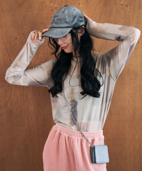 FREAK'S STORE(フリークスストア)の「限定展開 水彩アート ニュアンス柄 メッシュ クルーネック トップス(Tシャツ/カットソー・レディース・チャコールグレー/ナチュラル/ベージュ/ライトグレー・フリ-)」の13枚目の写真