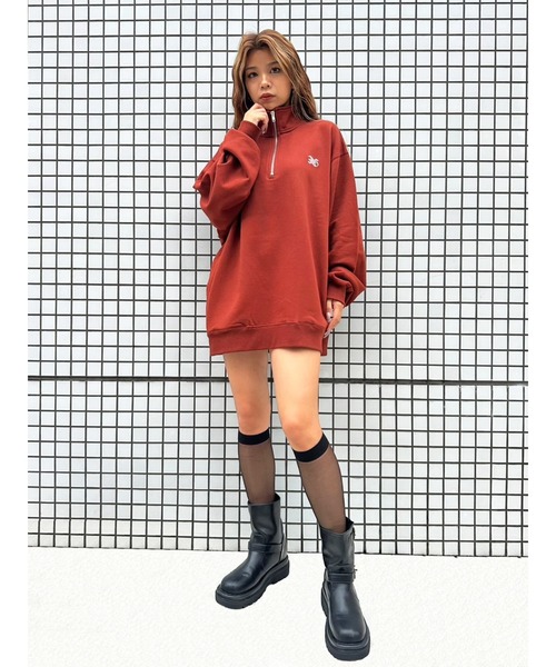 EGOIST(エゴイスト)の「EGロゴ刺繍ハーフジップトップス(スウェット・レディース・ブラック/レッド/ベージュ・FREE)」の15枚目の写真