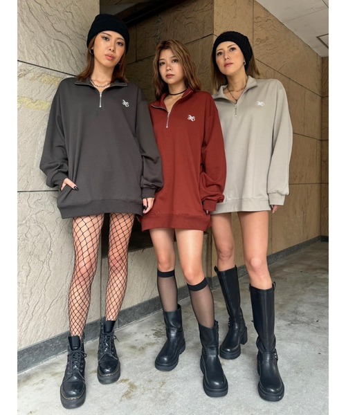 EGOIST(エゴイスト)の「EGロゴ刺繍ハーフジップトップス(スウェット・レディース・ブラック/レッド/ベージュ・FREE)」の5枚目の写真
