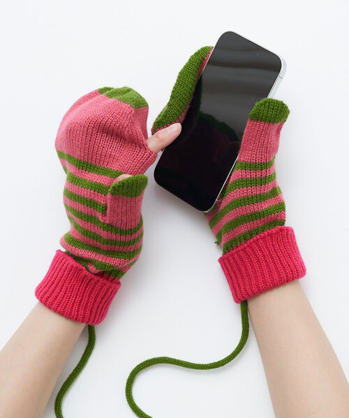 CIAOPANIC（チャオパニック）の「ボーダーミトン手袋（手袋・レディース・ピンク/ブラウン/オレンジ・FREE）」の3枚目の写真