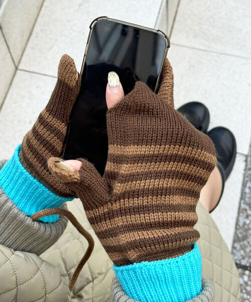 CIAOPANIC（チャオパニック）の「ボーダーミトン手袋（手袋・レディース・ピンク/ブラウン/オレンジ・FREE）」の5枚目の写真