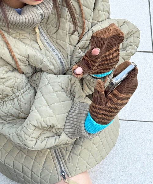 CIAOPANIC（チャオパニック）の「ボーダーミトン手袋（手袋・レディース・ピンク/ブラウン/オレンジ・FREE）」の6枚目の写真