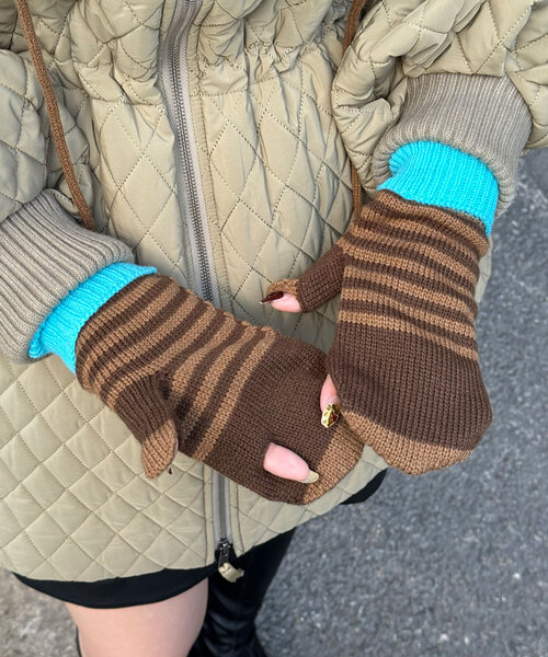 CIAOPANIC（チャオパニック）の「ボーダーミトン手袋（手袋・レディース・ピンク/ブラウン/オレンジ・FREE）」の7枚目の写真