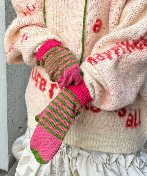 CIAOPANIC（チャオパニック）の「ボーダーミトン手袋（手袋・レディース・ピンク/ブラウン/オレンジ・FREE）」の10枚目の写真