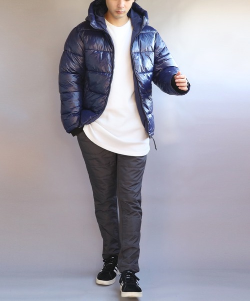   ダウンジャケット Mサイズ ダークブルー 8(eight)（エイト）の「シレ加工中綿フードジャケット（ダウン