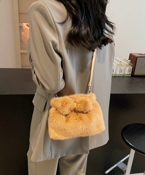 セール】Y2K リボンエコファー 巾着バッグ 結婚式バッグ（ショルダー 