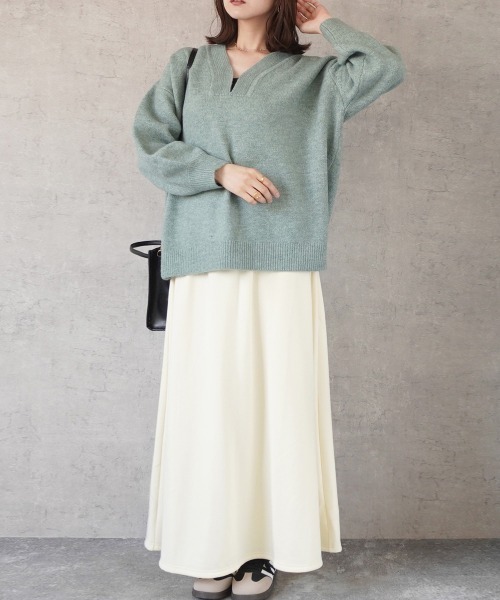 SELECT LEVERY(セレクトリベリー)の「裏シャギーアルガンオイル加工スカート総丈90cm(スカート・レディース・グリーン/ブラック/チャコール/モカ/アイボリー・MEDIUM/X-LARGE/SMALL/LARGE)」の9枚目の写真
