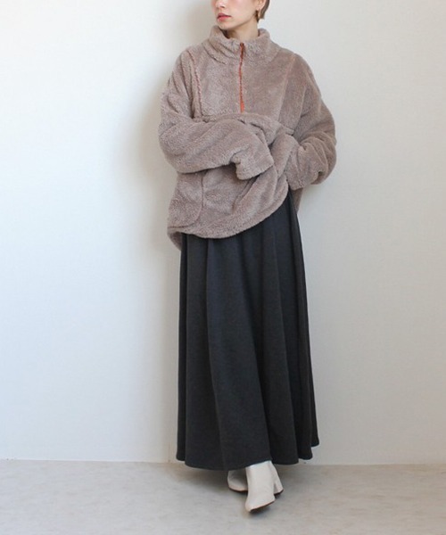 SELECT LEVERY(セレクトリベリー)の「裏シャギーアルガンオイル加工スカート総丈90cm(スカート・レディース・グリーン/ブラック/チャコール/モカ/アイボリー・MEDIUM/X-LARGE/SMALL/LARGE)」の21枚目の写真