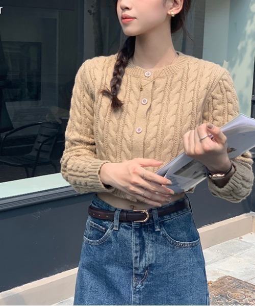 Per sist ence(パーシエンス)の「ケーブルニットショート丈カーディガン(カーディガン/ボレロ・レディース・ホワイト/グリーン/ピンク/ベージュ/ネイビー/ブラック・FREE)」の3枚目の写真