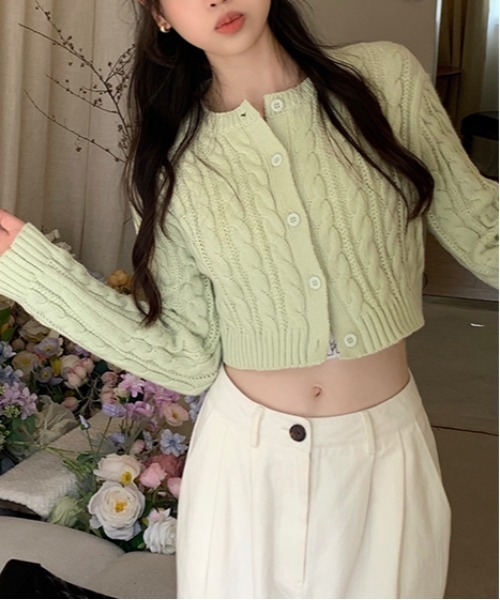 Per sist ence(パーシエンス)の「ケーブルニットショート丈カーディガン(カーディガン/ボレロ・レディース・ホワイト/グリーン/ピンク/ベージュ/ネイビー/ブラック・FREE)」の4枚目の写真