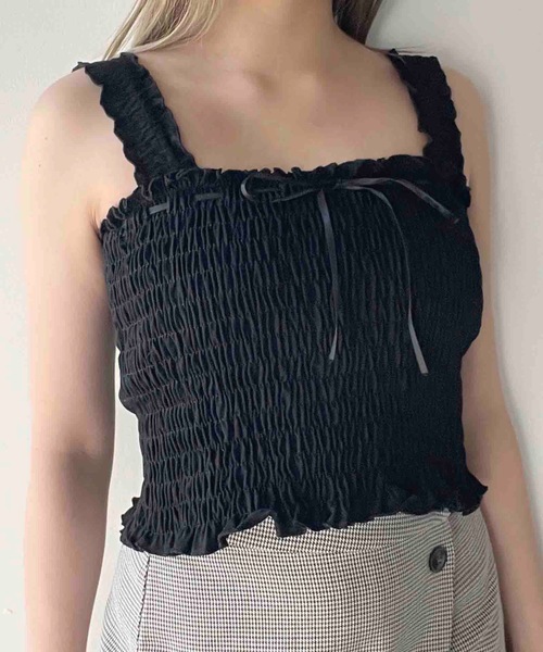 one way(ワンウェイ)の「シャーリングリボンキャミソール(キャミソール・レディース・ブルー/ホワイト/ピンク/ブラック・FREE)」の9枚目の写真