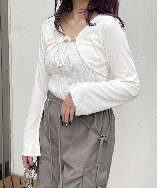 one way(ワンウェイ)の「シャーリングリボンキャミソール(キャミソール・レディース・ブルー/ホワイト/ピンク/ブラック・FREE)」の16枚目の写真