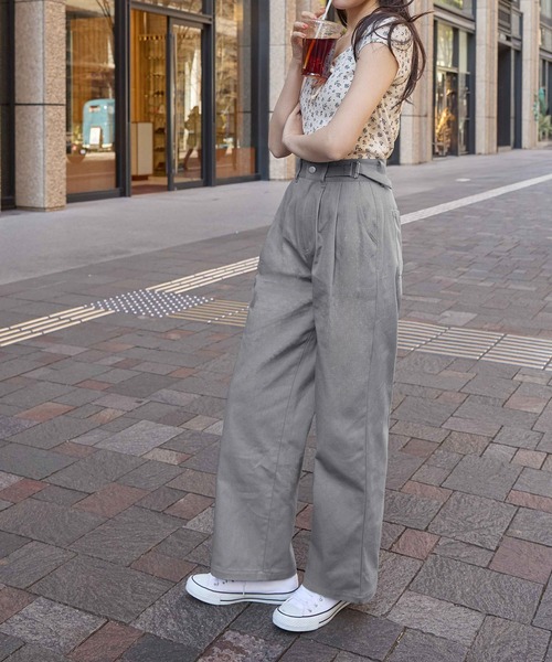 CHAN ME（チャンミ）の「ツーストラップコットンワイドパンツ（レギュラー丈）（その他パンツ・レディース・ブルーグレー/ブラック/ベージュ/カーキ/ピンク・SMALL/MEDIUM/LARGE/X-LARGE）」の2枚目の写真