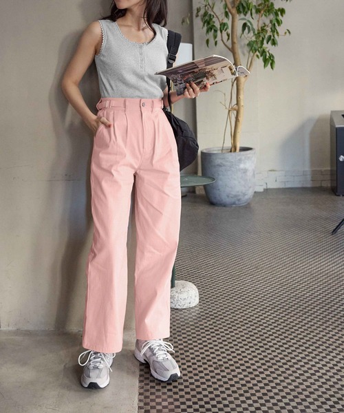CHAN ME（チャンミ）の「ツーストラップコットンワイドパンツ（レギュラー丈）（その他パンツ・レディース・ブルーグレー/ブラック/ベージュ/カーキ/ピンク・SMALL/MEDIUM/LARGE/X-LARGE）」の11枚目の写真