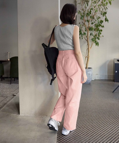 CHAN ME（チャンミ）の「ツーストラップコットンワイドパンツ（レギュラー丈）（その他パンツ・レディース・ブルーグレー/ブラック/ベージュ/カーキ/ピンク・SMALL/MEDIUM/LARGE/X-LARGE）」の9枚目の写真