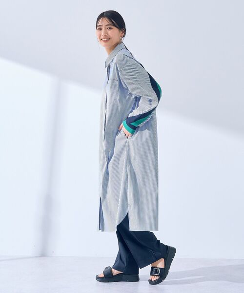 Editt by YECCA VECCA（エディットバイイェッカヴェッカ）の「リブMIXシャツワンピース（シャツワンピース・レディース・ストライプ/ネイビー/オフホワイト・FREE）」の4枚目の写真