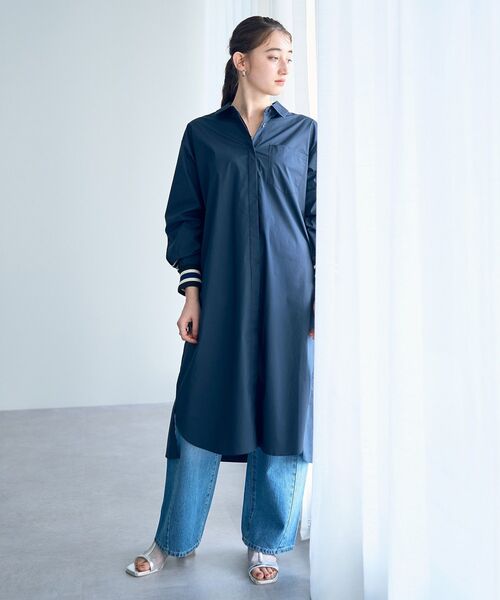 Editt by YECCA VECCA（エディットバイイェッカヴェッカ）の「リブMIXシャツワンピース（シャツワンピース・レディース・ストライプ/ネイビー/オフホワイト・FREE）」の7枚目の写真