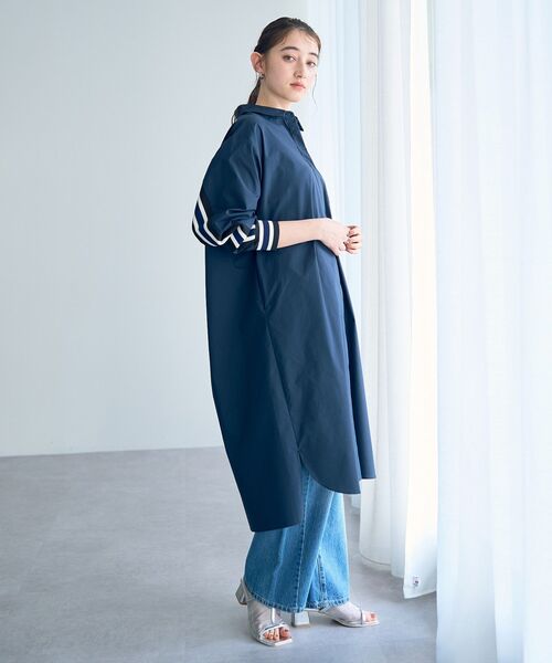 Editt by YECCA VECCA（エディットバイイェッカヴェッカ）の「リブMIXシャツワンピース（シャツワンピース・レディース・ストライプ/ネイビー/オフホワイト・FREE）」の9枚目の写真