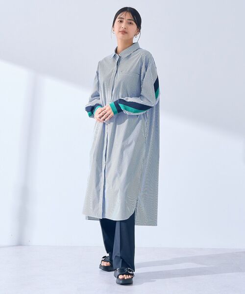 Editt by YECCA VECCA（エディットバイイェッカヴェッカ）の「リブMIXシャツワンピース（シャツワンピース・レディース・ストライプ/ネイビー/オフホワイト・FREE）」の15枚目の写真