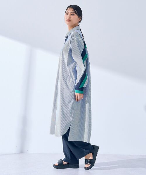 Editt by YECCA VECCA（エディットバイイェッカヴェッカ）の「リブMIXシャツワンピース（シャツワンピース・レディース・ストライプ/ネイビー/オフホワイト・FREE）」の17枚目の写真
