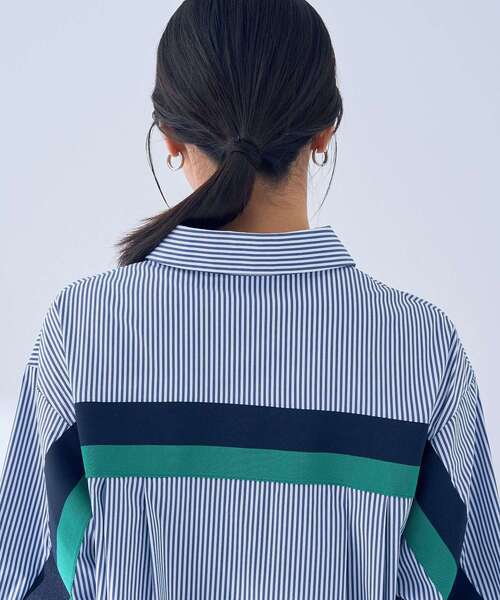 Editt by YECCA VECCA（エディットバイイェッカヴェッカ）の「リブMIXシャツワンピース（シャツワンピース・レディース・ストライプ/ネイビー/オフホワイト・FREE）」の20枚目の写真