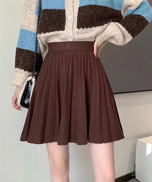 Lace Ladies(レースレディース)の「ソリッドカラー ハイウエスト ニット プリーツ スカート(スカート・レディース・グレー/ブラック/アイボリー/ブラウン/ベージュ・FREE)」の4枚目の写真