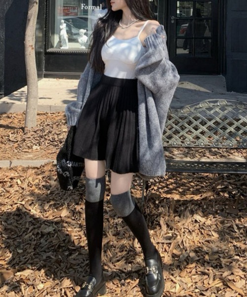 Lace Ladies(レースレディース)の「ソリッドカラー ハイウエスト ニット プリーツ スカート(スカート・レディース・グレー/ブラック/アイボリー/ブラウン/ベージュ・FREE)」の13枚目の写真