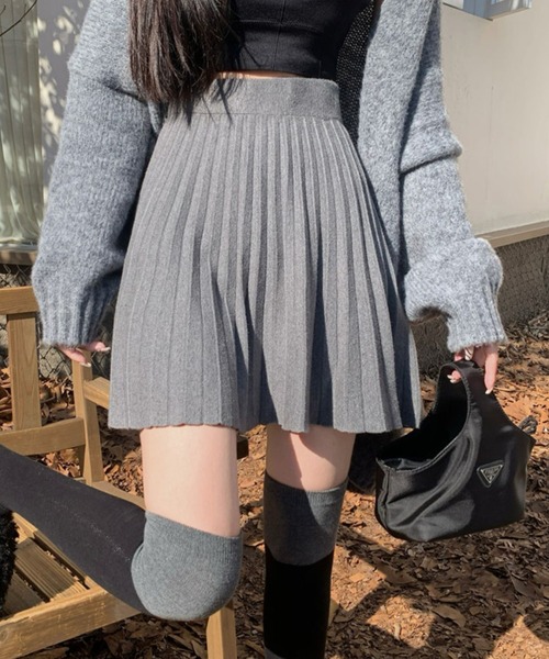 Lace Ladies(レースレディース)の「ソリッドカラー ハイウエスト ニット プリーツ スカート(スカート・レディース・グレー/ブラック/アイボリー/ブラウン/ベージュ・FREE)」の14枚目の写真
