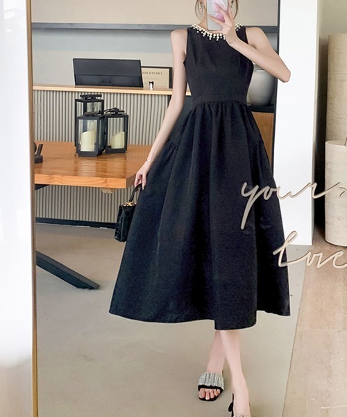 セール】パール付きウエストマークドレスワンピース（ドレス）｜Kuroba