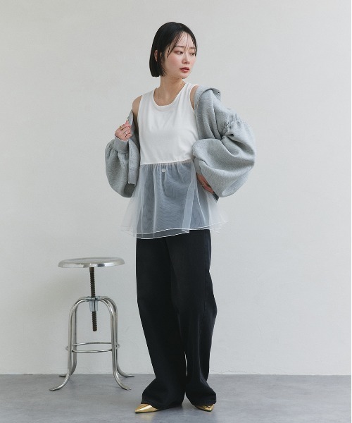 ad thie（アドティエ）の「レイヤード チュール タンクトップ（タンクトップ・レディース・ブラック/オフホワイト・FREE）」の3枚目の写真