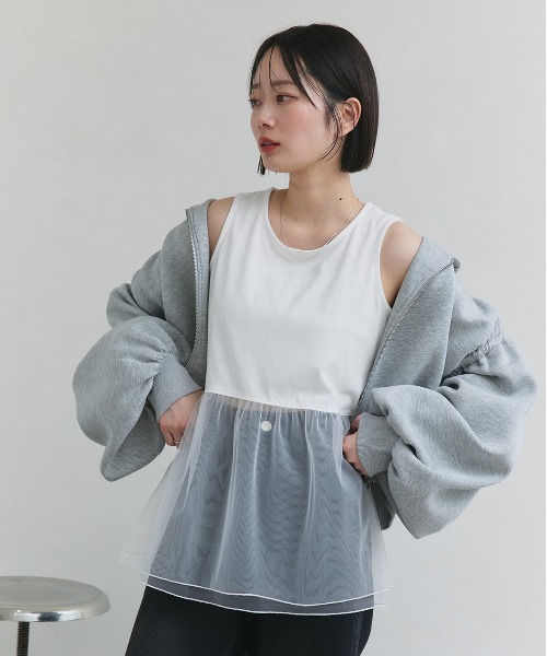 ad thie（アドティエ）の「レイヤード チュール タンクトップ（タンクトップ・レディース・ブラック/オフホワイト・FREE）」の6枚目の写真