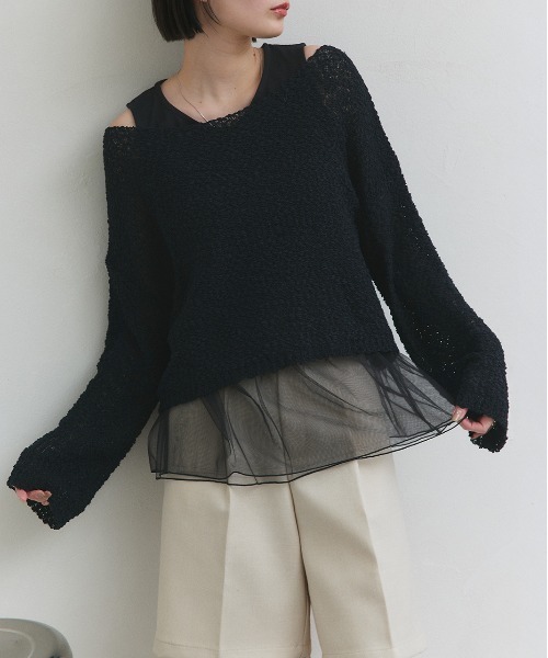 ad thie（アドティエ）の「レイヤード チュール タンクトップ（タンクトップ・レディース・ブラック/オフホワイト・FREE）」の16枚目の写真