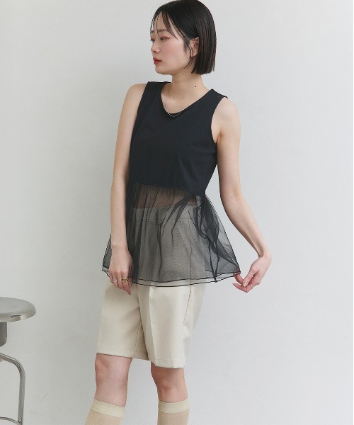 ad thie（アドティエ）の「レイヤード チュール タンクトップ（タンクトップ・レディース・ブラック/オフホワイト・FREE）」の17枚目の写真