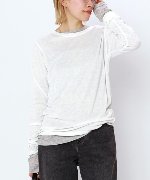 AP STUDIO（エーピーストゥディオ）の「メロータッチTシャツ（Tシャツ/カットソー・レディース・ブラック/ライトグレー/ホワイト系その他・FREE）」の2枚目の写真