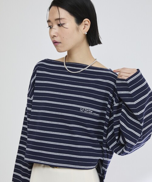 Firsthand(ファーストハンド)の「MA Firsthand/マ ファーストハンド BASQUE BORDER CROP PO / バスクボーダー クロップ プルオーバー(Tシャツ/カットソー・レディース・サックスブルー/ホワイト/ネイビー・FREE)」の2枚目の写真