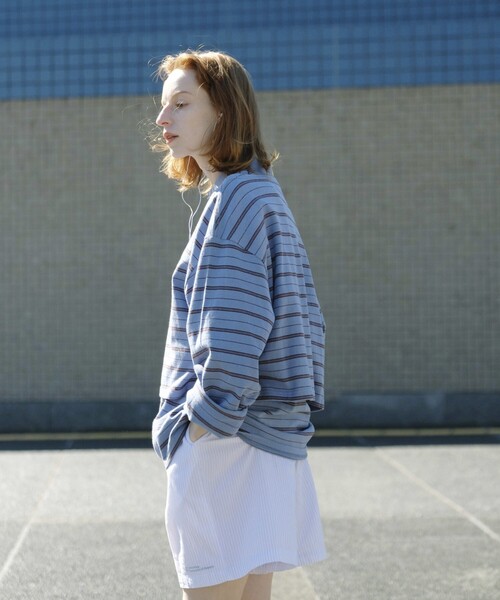 Firsthand(ファーストハンド)の「MA Firsthand/マ ファーストハンド BASQUE BORDER CROP PO / バスクボーダー クロップ プルオーバー(Tシャツ/カットソー・レディース・サックスブルー/ホワイト/ネイビー・FREE)」の4枚目の写真