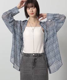 シアーチェックシャツ」に該当するブルー・ネイビー/青色系の