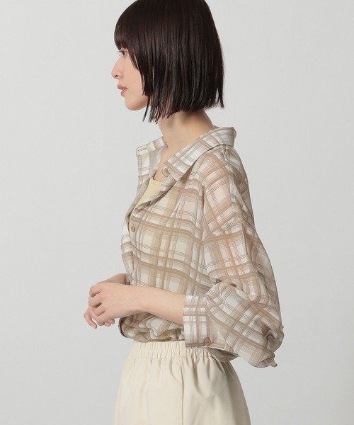 LAKOLE（ラコレ）の「シアーチェックシャツ / 321614（シャツ/ブラウス・レディース・チャコールグレー/ブルー/ベージュ・FREE）」の6枚目の写真