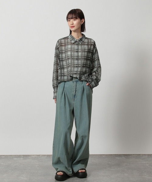 LAKOLE（ラコレ）の「シアーチェックシャツ / 321614（シャツ/ブラウス・レディース・チャコールグレー/ブルー/ベージュ・FREE）」の10枚目の写真