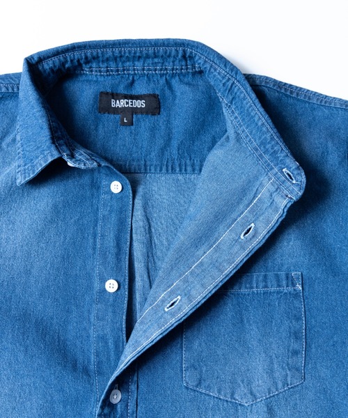 BARCEDOS（バルセドス）の「【Nylaus】ライトオンス デニムシャツ 長袖（シャツ/ブラウス・メンズ・ネイビー/ブルー/ケミカルウォッシュ・LL/M/L）」の11枚目の写真