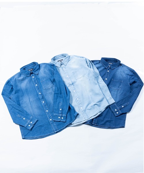 BARCEDOS（バルセドス）の「【Nylaus】ライトオンス デニムシャツ 長袖（シャツ/ブラウス・メンズ・ネイビー/ブルー/ケミカルウォッシュ・LL/M/L）」の4枚目の写真