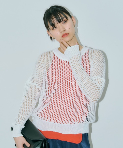 LIENCOEUR（リアンクール）の「メッシュオーバートップス（ニット/セーター・レディース・ブラック/ミント/ホワイト・FREE）」の2枚目の写真