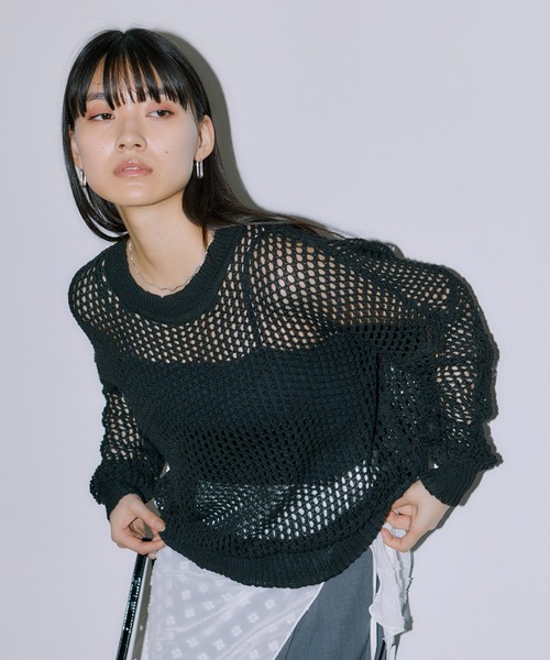 LIENCOEUR（リアンクール）の「メッシュオーバートップス（ニット/セーター・レディース・ブラック/ミント/ホワイト・FREE）」の3枚目の写真